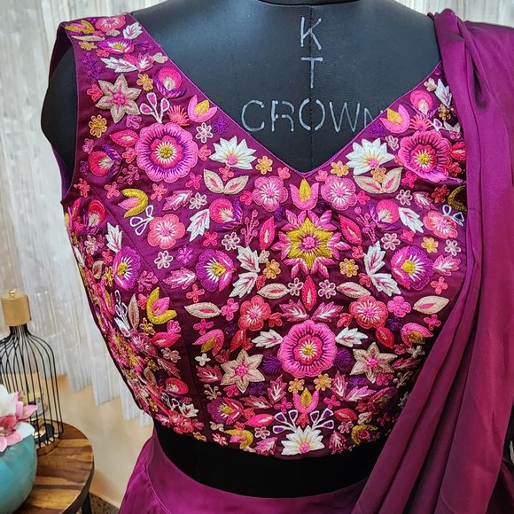 Majenta geo silk ruffled Lehanga - Picture 4 of 4